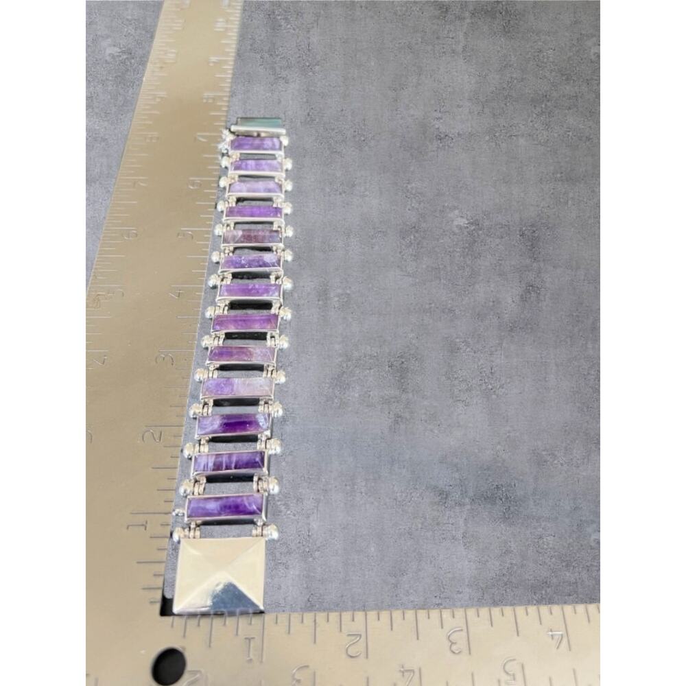 Taxco Mexico 970 Silver Amethyst Bracelet 91g Vtg Modernist Signed HEAVY Pineda - Picture 8 of 8